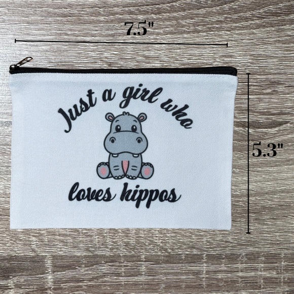 Just a Girl Who Loves Hippos Make Up Bag - Hippo Cosmetic Bag - Brand New - Picture 2 of 2